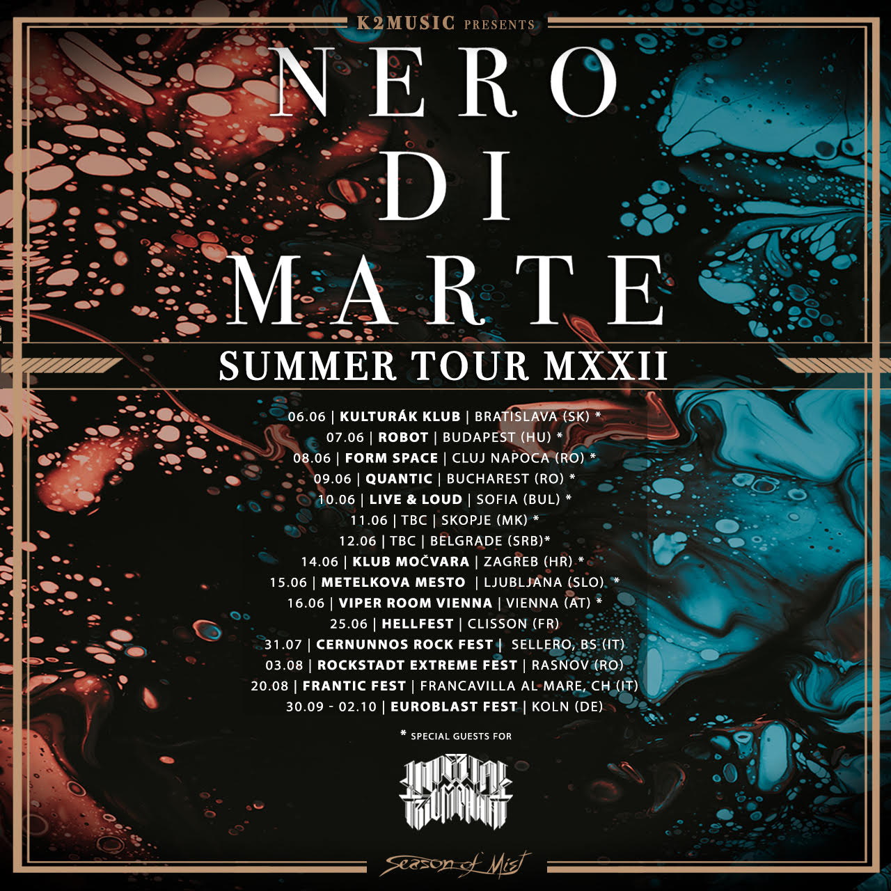 Nero Di Marte announce new European shows for 2022 Season of Mist
